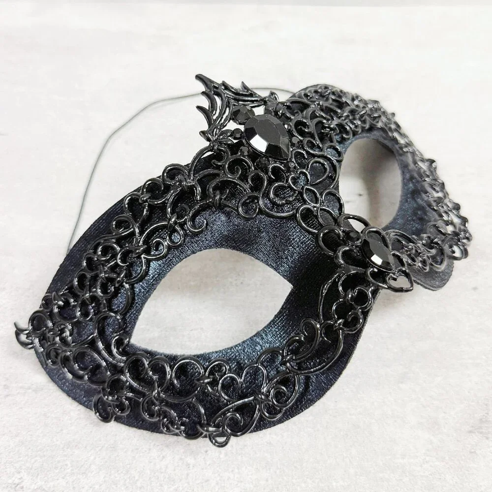 Mens masquerade mask, Black metal mask, Venetian mask, Prom mask, 2 in 1 mask